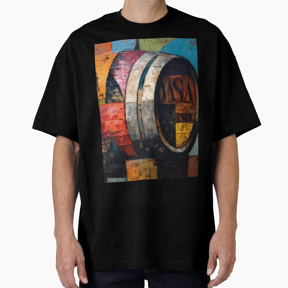 Vibrant Abstract Wine Barrel with Geometric Patterns and Bold Colors by OlfactoART Studio Unisex T-shirt, Sweatshirt, Hoodie, Long Sleeve Tee - T-Shirt, Sweatshirt, Hoodie