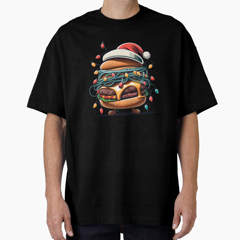 Burger With Santa Hat And Christmas Lights by Itsheartshop Unisex T-shirt, Sweatshirt, Hoodie, Long Sleeve Tee - T-Shirt, Sweatshirt, Hoodie