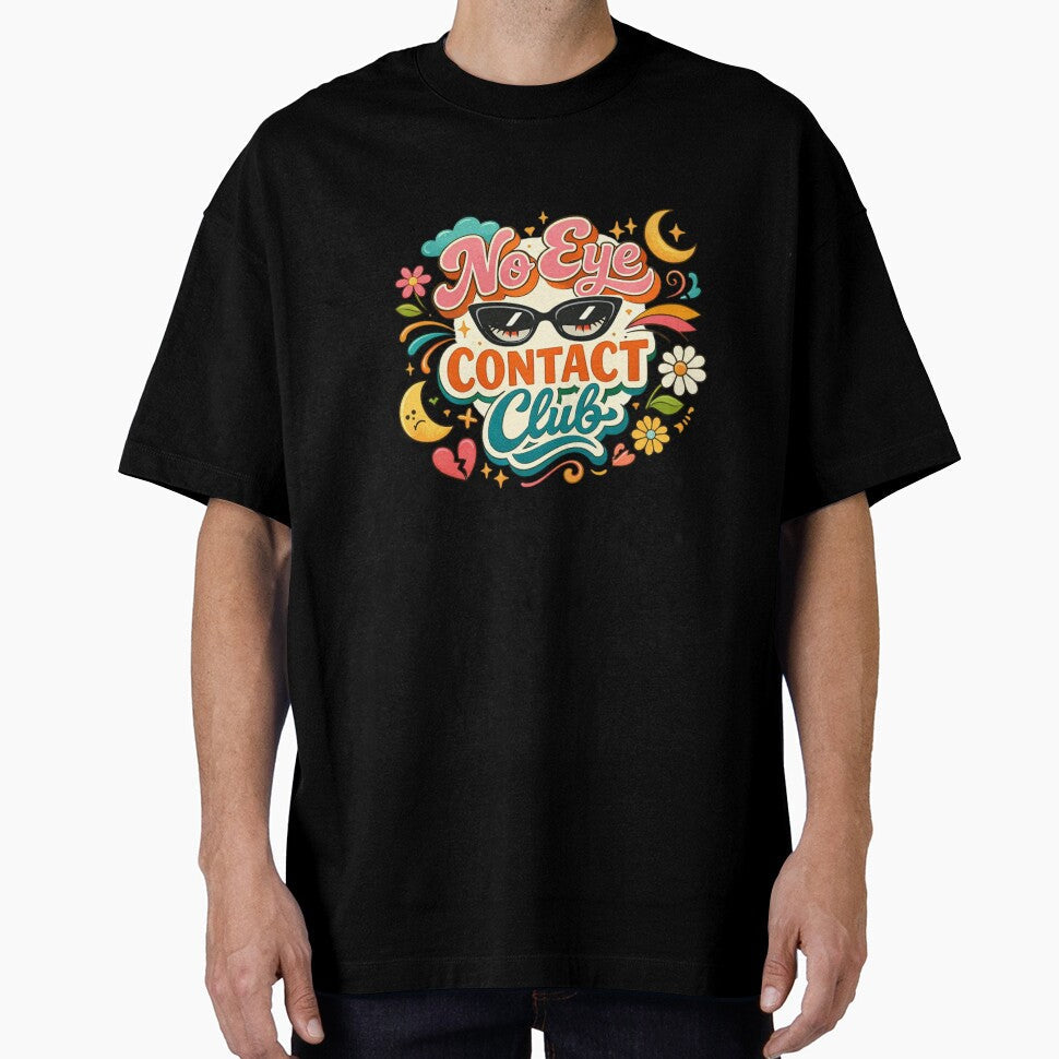 No Eye Contact Club Cute Retro Sticker Design | Introvert Humor by Sanika arts Unisex T-shirt, Sweatshirt, Hoodie, Long Sleeve Tee - T-Shirt, Sweatshirt, Hoodie