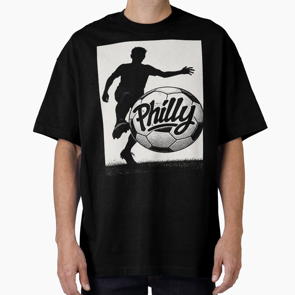 Philly Soccer Kick Graffiti Silhouette Design by PanfurWare-LLC Unisex T-shirt, Sweatshirt, Hoodie, Long Sleeve Tee - T-Shirt, Sweatshirt, Hoodie