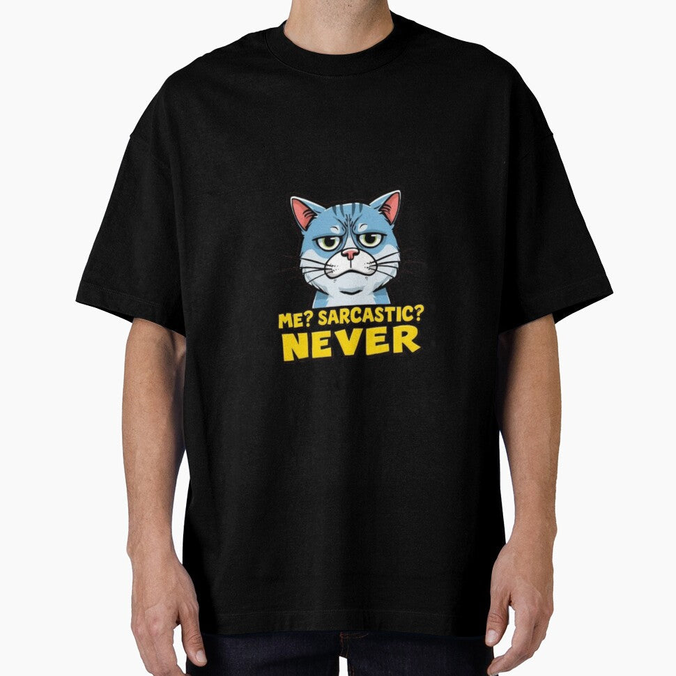 Sarcastic Cat Meme  Me? Never! by MemeMakersLab Unisex T-shirt, Sweatshirt, Hoodie, Long Sleeve Tee - T-Shirt, Sweatshirt, Hoodie