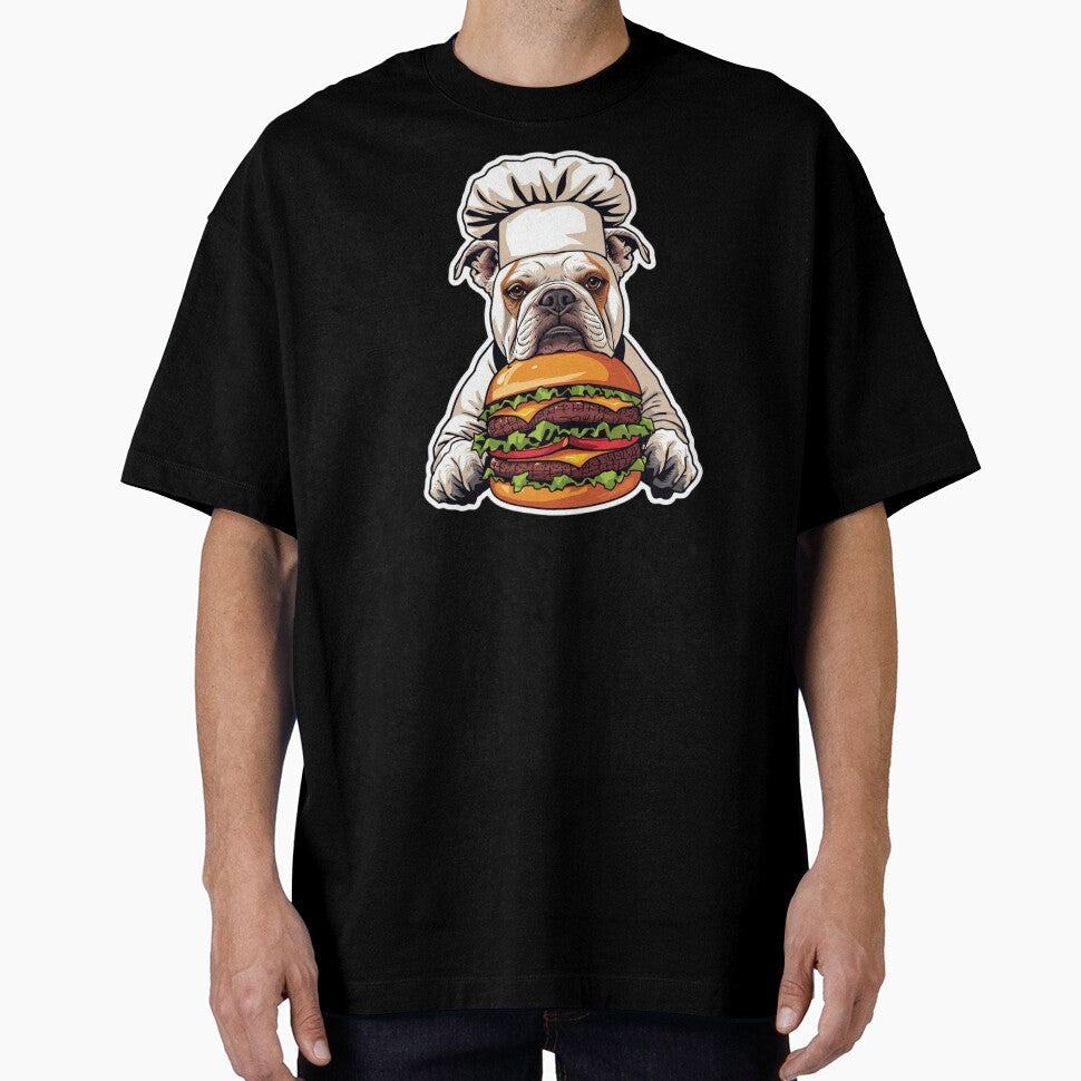 Grumpy Bulldog Chef Burger Funny Food Art Print by Sky-bully Unisex T-shirt, Sweatshirt, Hoodie, Long Sleeve Tee - T-Shirt, Sweatshirt, Hoodie