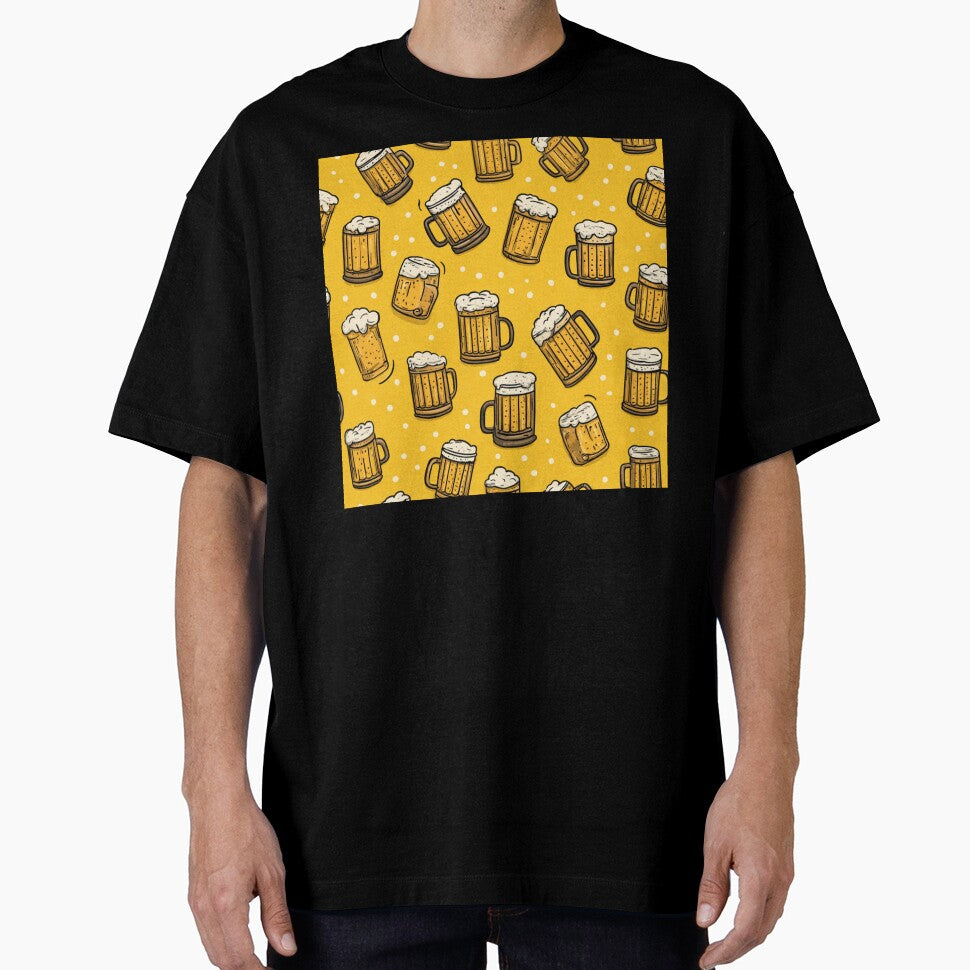 Cartoon Beer Mugs Pattern Brew Drinker Design by NicolasGlowArt Unisex T-shirt, Sweatshirt, Hoodie, Long Sleeve Tee - T-Shirt, Sweatshirt, Hoodie
