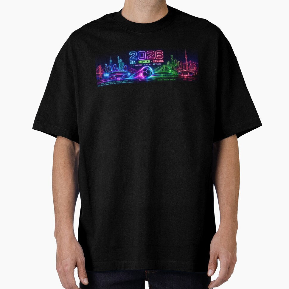 Football 2026 Neon, USA Mexico Canada Soccer Cup, Retro Futuristic Sports Coffee Cup by emaga - T-Shirt, Sweatshirt, Hoodie