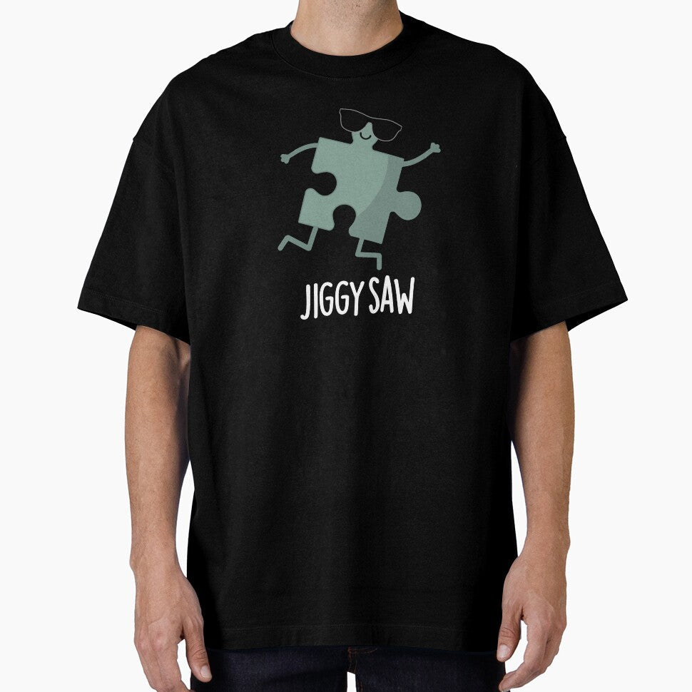 Jiggy Saw Funny Dancing Jigsaw Puzzle Pun (Dark BG) by punnybone Unisex T-shirt, Sweatshirt, Hoodie, Long Sleeve Tee - T-Shirt, Sweatshirt, Hoodie