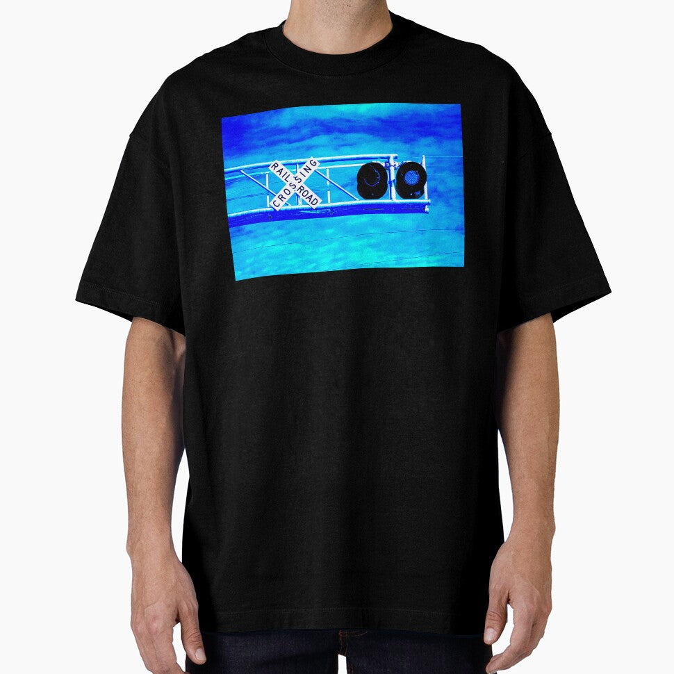 Railroad Crossing Overhead Cantilever Flashers with Blue Lights by WHBPhotoArt Unisex T-shirt, Sweatshirt, Hoodie, Long Sleeve Tee - T-Shirt, Sweatshirt, Hoodie