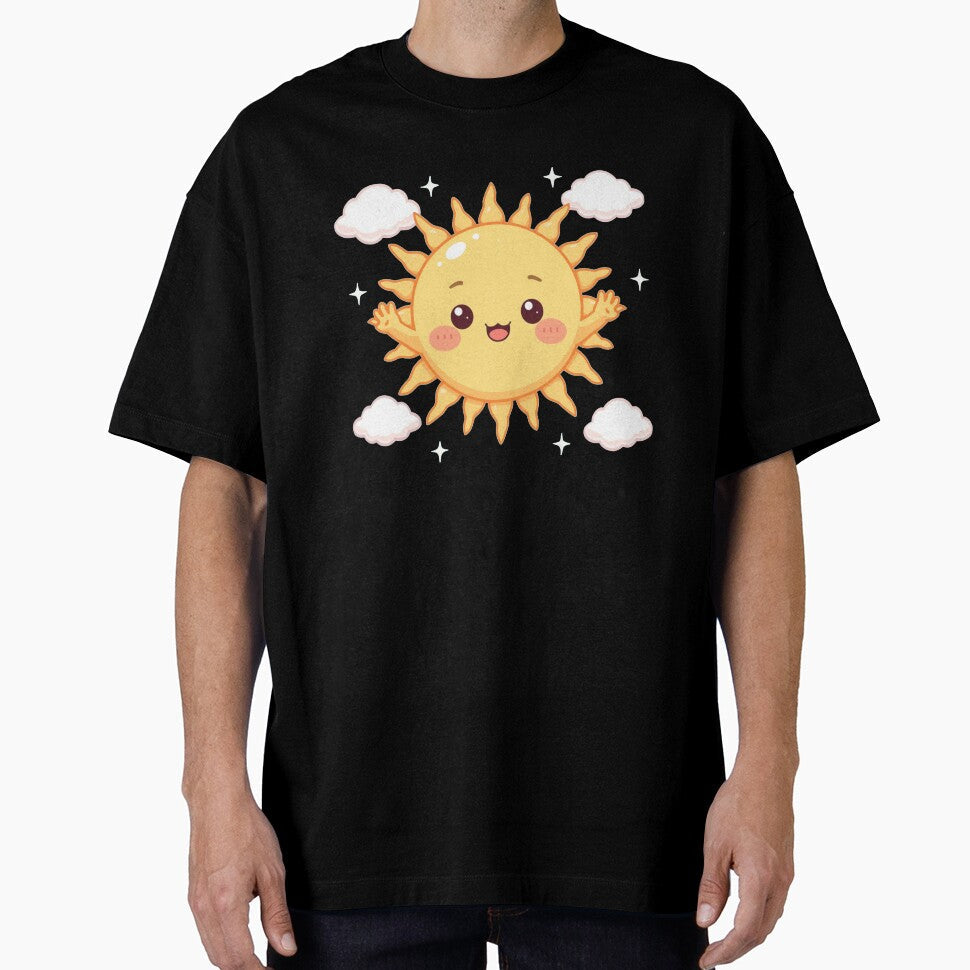 Kawaii Happy Sun Cute Sunshine Smiling Face Clouds Sparkle Summer Sticker Art by Cosmic Zodiac Studio - T-Shirt, Sweatshirt, Hoodie