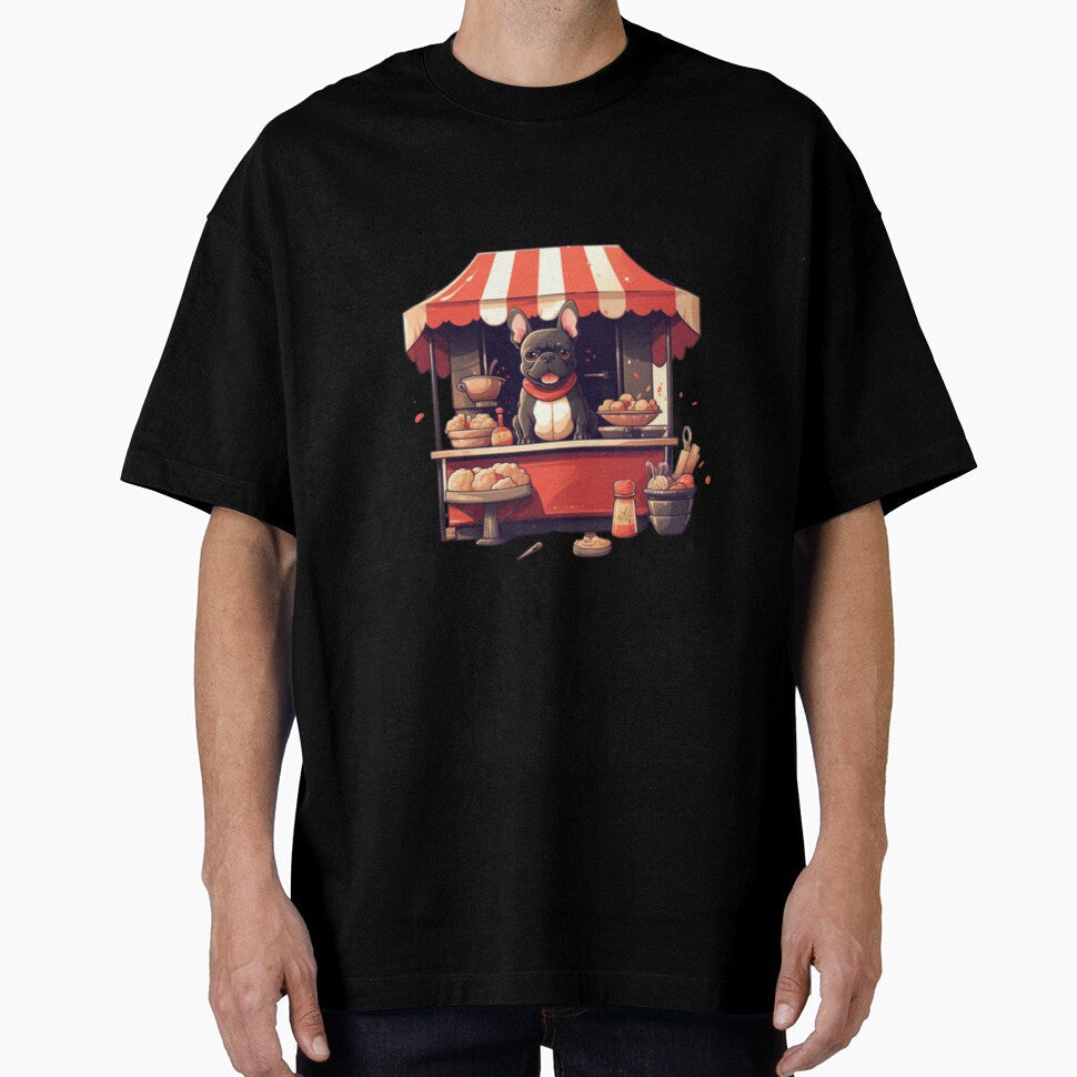 Frenchie Selling Food at a Food Stand by PetsEnough Unisex T-shirt, Sweatshirt, Hoodie, Long Sleeve Tee - T-Shirt, Sweatshirt, Hoodie