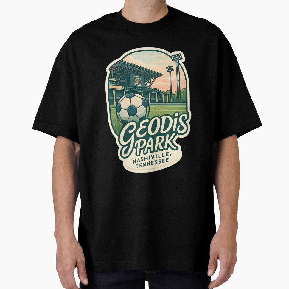 Geodis Park Soccer Field with Nashville Skyline by Places On Earth Unisex T-shirt, Sweatshirt, Hoodie, Long Sleeve Tee - T-Shirt, Sweatshirt, Hoodie