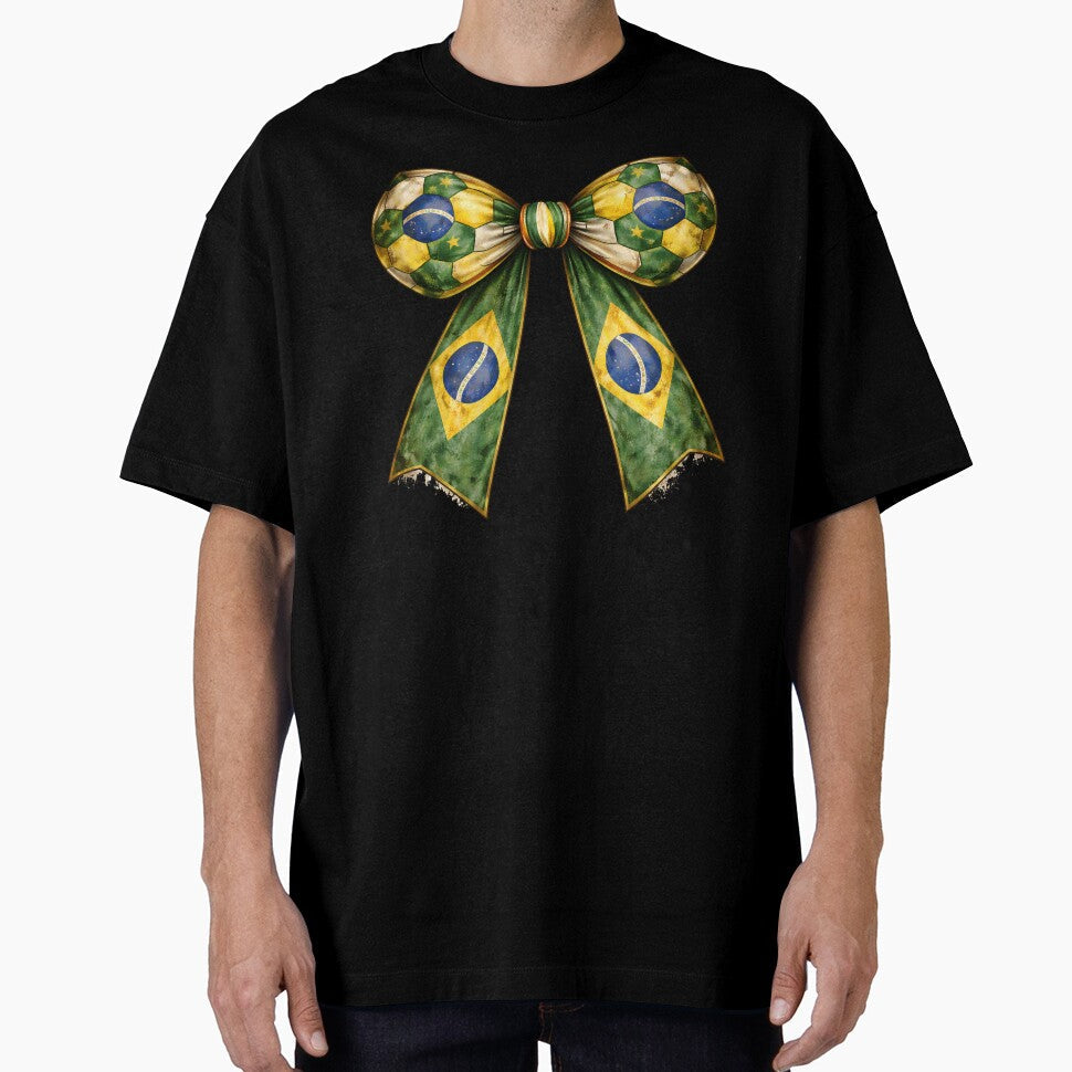 Patriotic Soccer Bow with Vintage Brazil Flag  Soccer Fan Coquette Bow by MuniraWearify Unisex T-shirt, Sweatshirt, Hoodie, Long Sleeve Tee - T-Shirt, Sweatshirt, Hoodie