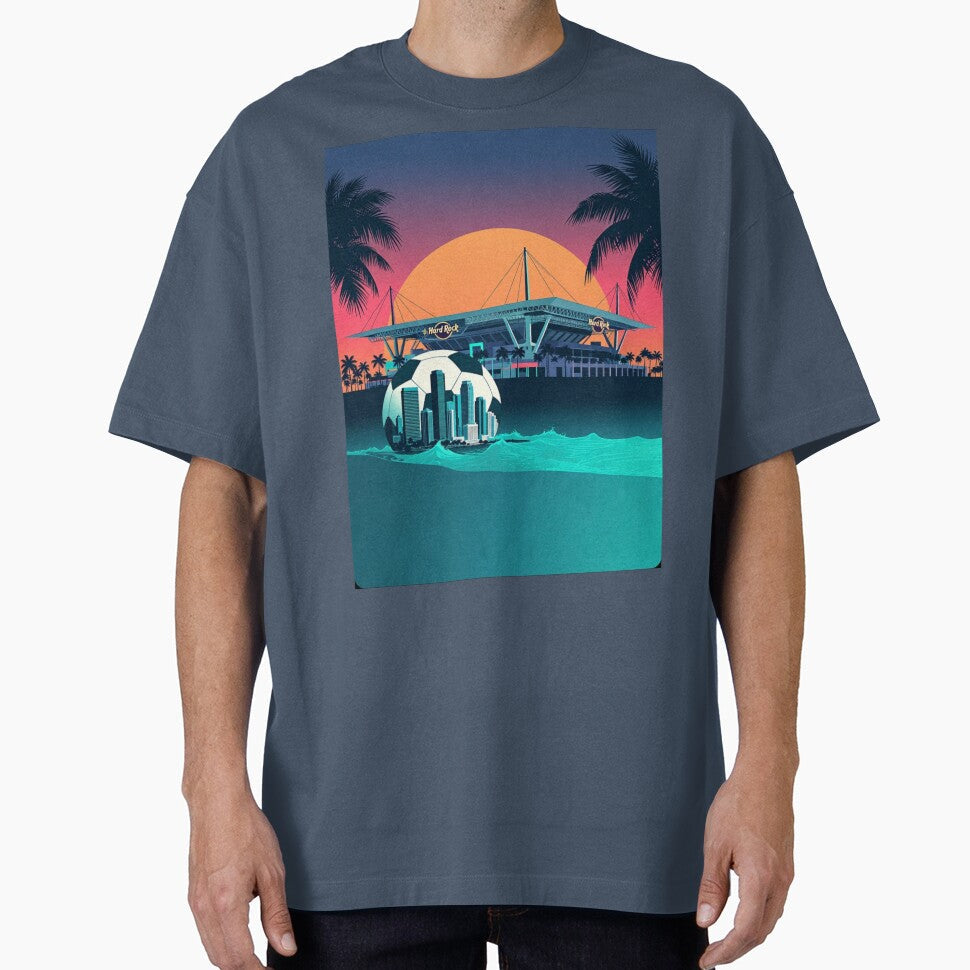 Miami Hard Rock Stadium Sunset Soccer Art by Nexus Space Unisex T-shirt, Sweatshirt, Hoodie, Long Sleeve Tee - T-Shirt, Sweatshirt, Hoodie