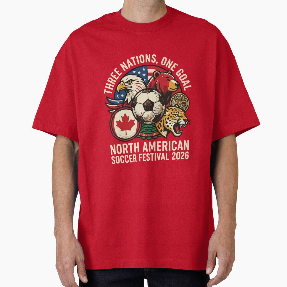 North American Soccer Festival 2026 Three Nations by Amir Faysal Unisex T-shirt, Sweatshirt, Hoodie, Long Sleeve Tee - T-Shirt, Sweatshirt, Hoodie