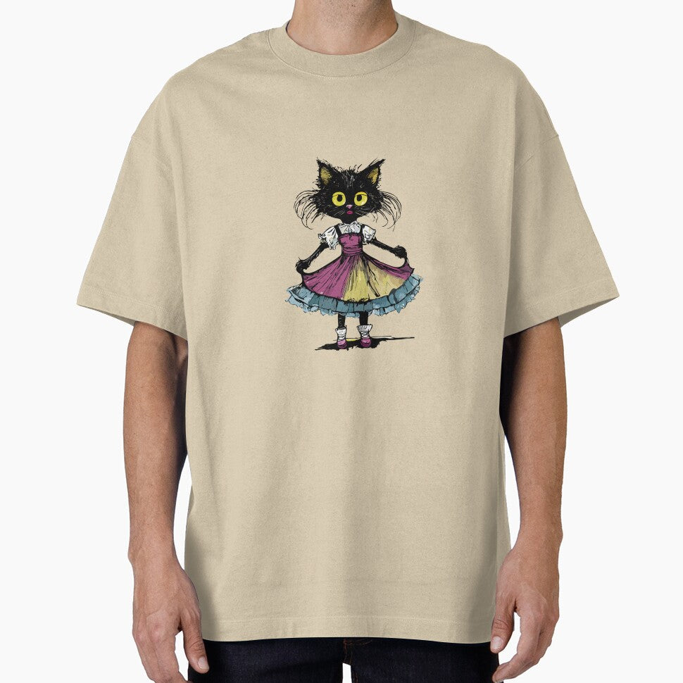 small black cat grumpy with thin legs in a dress by Firas Aljazzar Unisex T-shirt, Sweatshirt, Hoodie, Long Sleeve Tee - T-Shirt, Sweatshirt, Hoodie