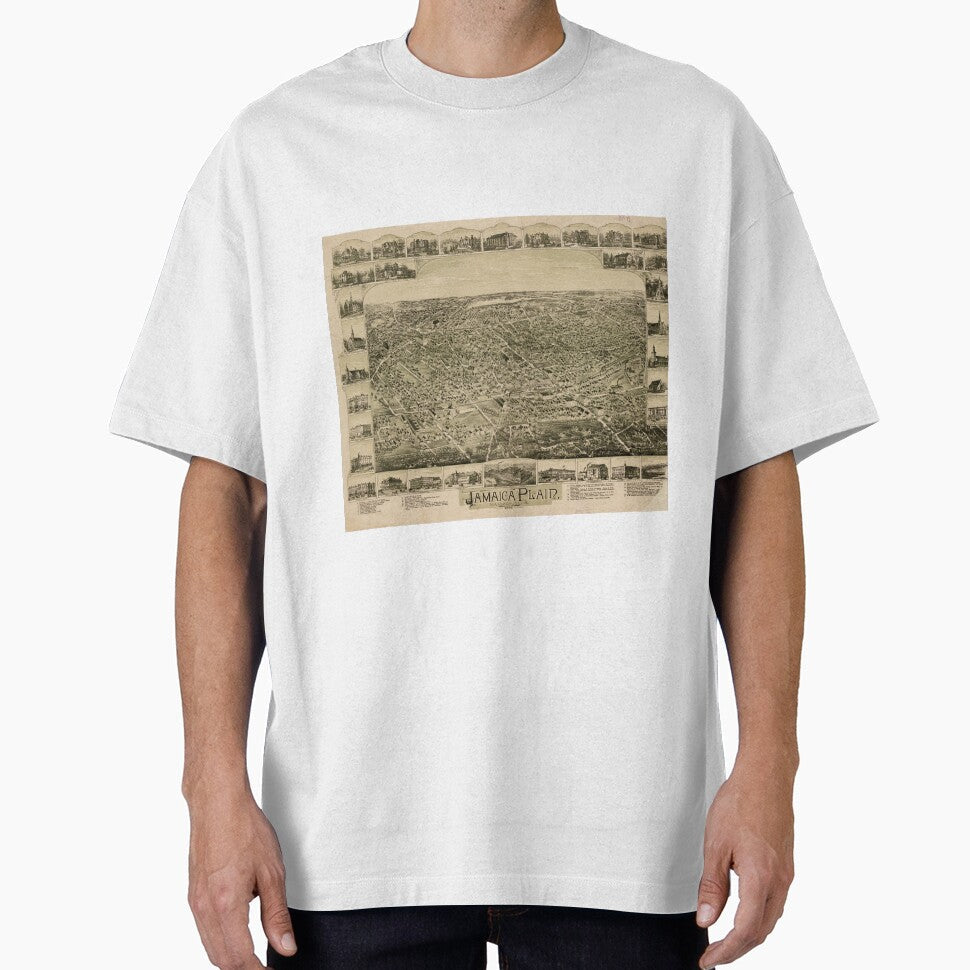 Vintage Pictorial Map of Jamaica Plain MA (1891) by BravuraMedia Unisex T-shirt, Sweatshirt, Hoodie, Long Sleeve Tee - T-Shirt, Sweatshirt, Hoodie