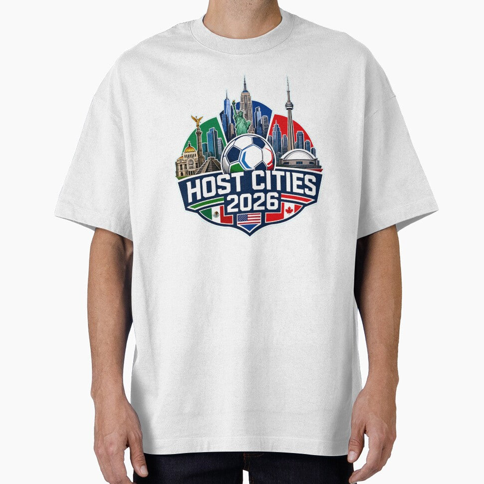 World Cup 2026 Host Cities Skyline New York Mexico City Toronto T-Shirt by Ahmed Nedji Unisex T-shirt, Sweatshirt, Hoodie, Long Sleeve Tee - T-Shirt, Sweatshirt, Hoodie