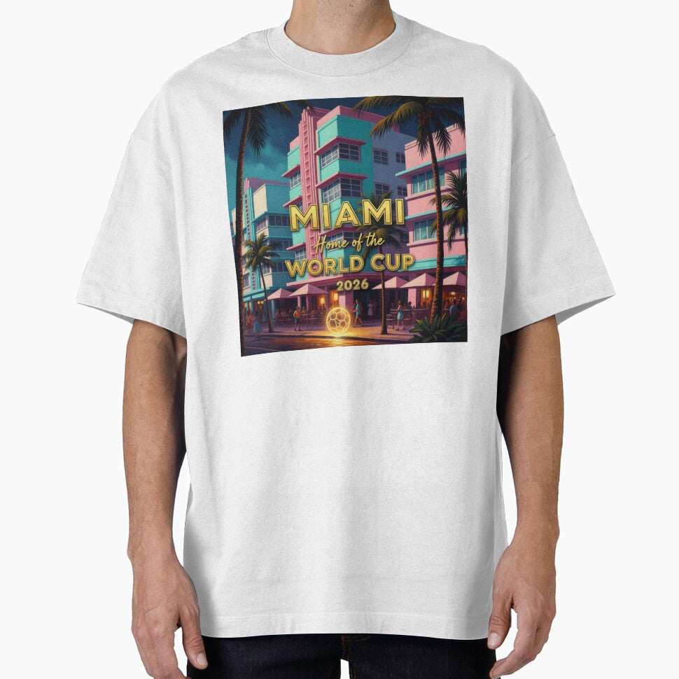 Miami Home of the World Cup 2026 Art Deco Night Soccer Poster  Ocean Drive Neon Print by BrickByDream - T-Shirt, Sweatshirt, Hoodie