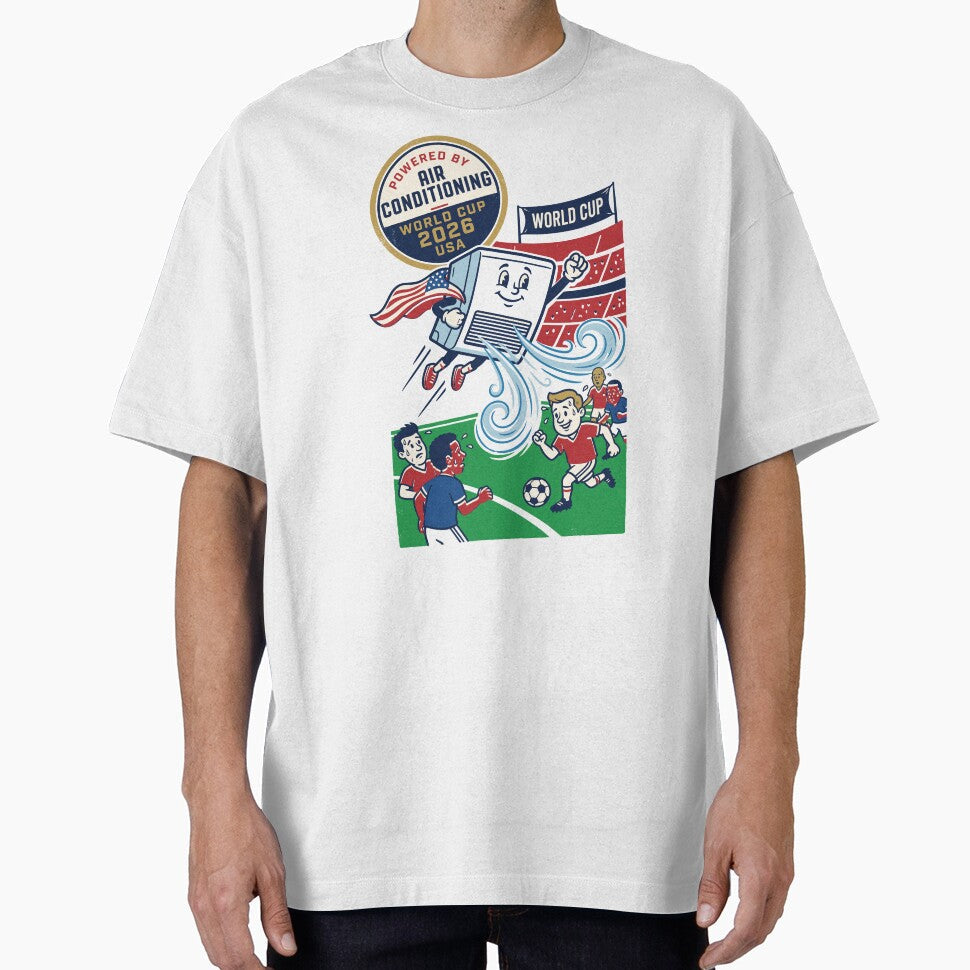 Powered by Air Conditioning  Soccer 2026 Badge V2 by 1RSN Unisex T-shirt, Sweatshirt, Hoodie, Long Sleeve Tee - T-Shirt, Sweatshirt, Hoodie