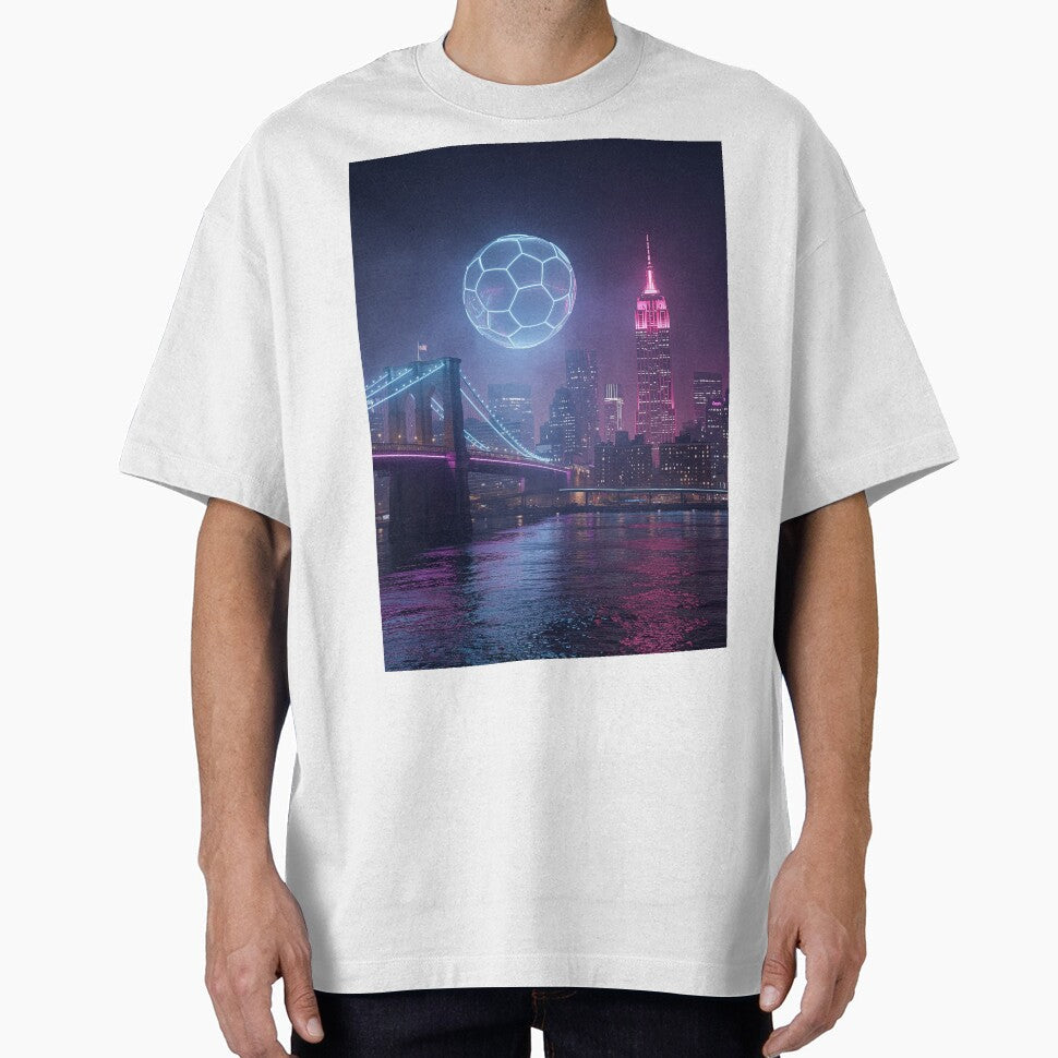 Futuristic Soccer Ball Over Cityscape New York  Host City for The World Cup by BrickByDream - T-Shirt, Sweatshirt, Hoodie