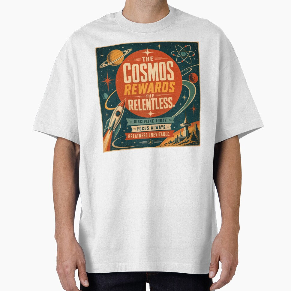 The Cosmos Rewards the Relentless  Vintage Sci-Fi Motivation by ForeverPrintsOK Unisex T-shirt, Sweatshirt, Hoodie, Long Sleeve Tee - T-Shirt, Sweatshirt, Hoodie