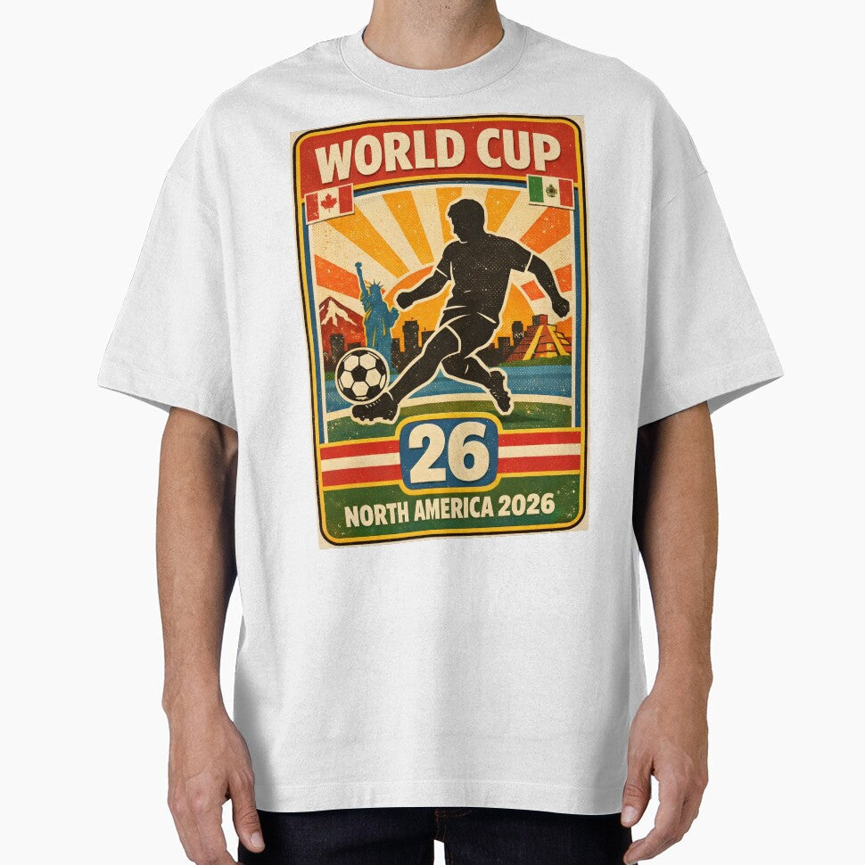 World Cup 26 North America  Retro 1970s Soccer Sticker Tee by WhisperFrame Unisex T-shirt, Sweatshirt, Hoodie, Long Sleeve Tee - T-Shirt, Sweatshirt, Hoodie