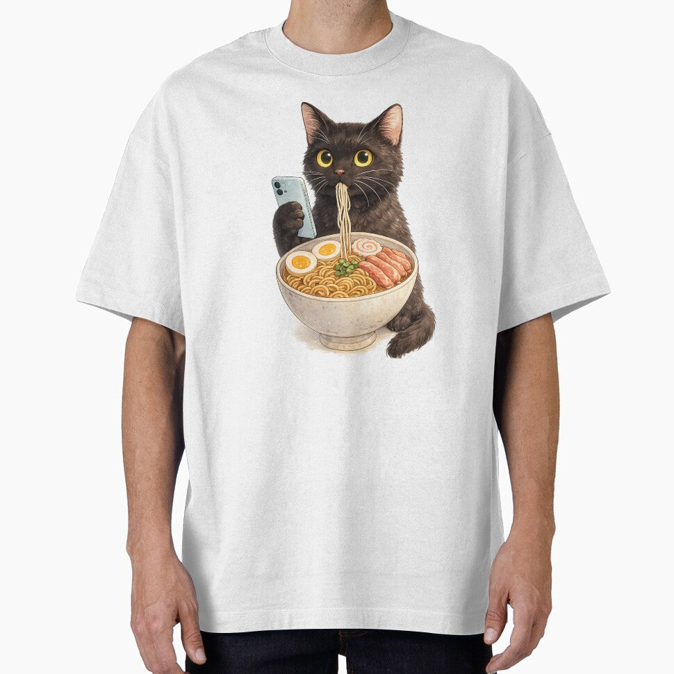 Funny Ramen Cat Phone Lover by afr-saad Unisex T-shirt, Sweatshirt, Hoodie, Long Sleeve Tee - T-Shirt, Sweatshirt, Hoodie