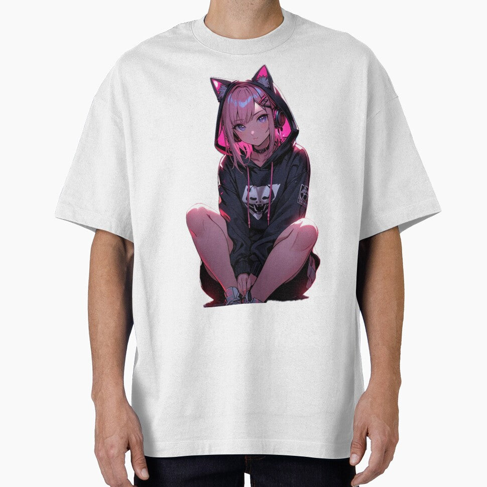 Dark Neon Anime Catgirl Hoodie by AnimDream Unisex T-shirt, Sweatshirt, Hoodie, Long Sleeve Tee - T-Shirt, Sweatshirt, Hoodie