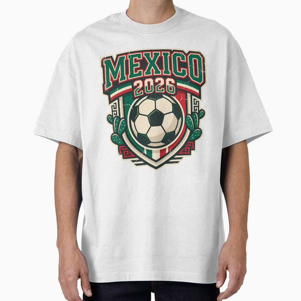Mexico 2026 Retro Football Fan Crest by Saq2000 Unisex T-shirt, Sweatshirt, Hoodie, Long Sleeve Tee - T-Shirt, Sweatshirt, Hoodie