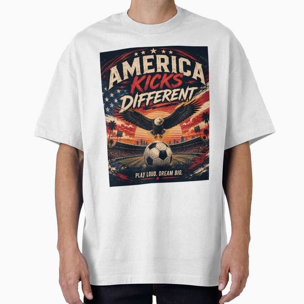 America Kicks Different  Vintage USA Soccer Eagle Retro Sports Poster by Bizertart Unisex T-shirt, Sweatshirt, Hoodie, Long Sleeve Tee - T-Shirt, Sweatshirt, Hoodie