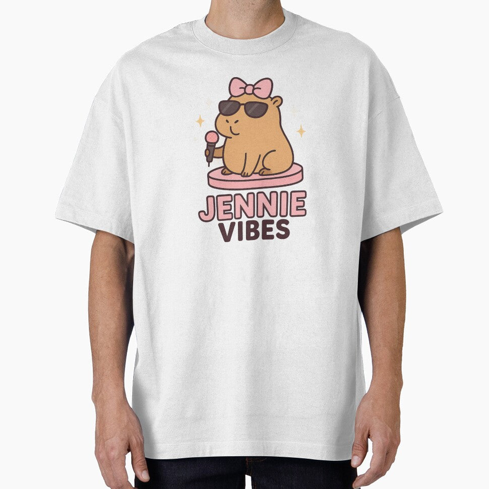 Jennie Vibes Capybara  Cute K-Pop Fan Art in Kawaii Pastel Style by NovaMoodCo Unisex T-shirt, Sweatshirt, Hoodie, Long Sleeve Tee - T-Shirt, Sweatshirt, Hoodie