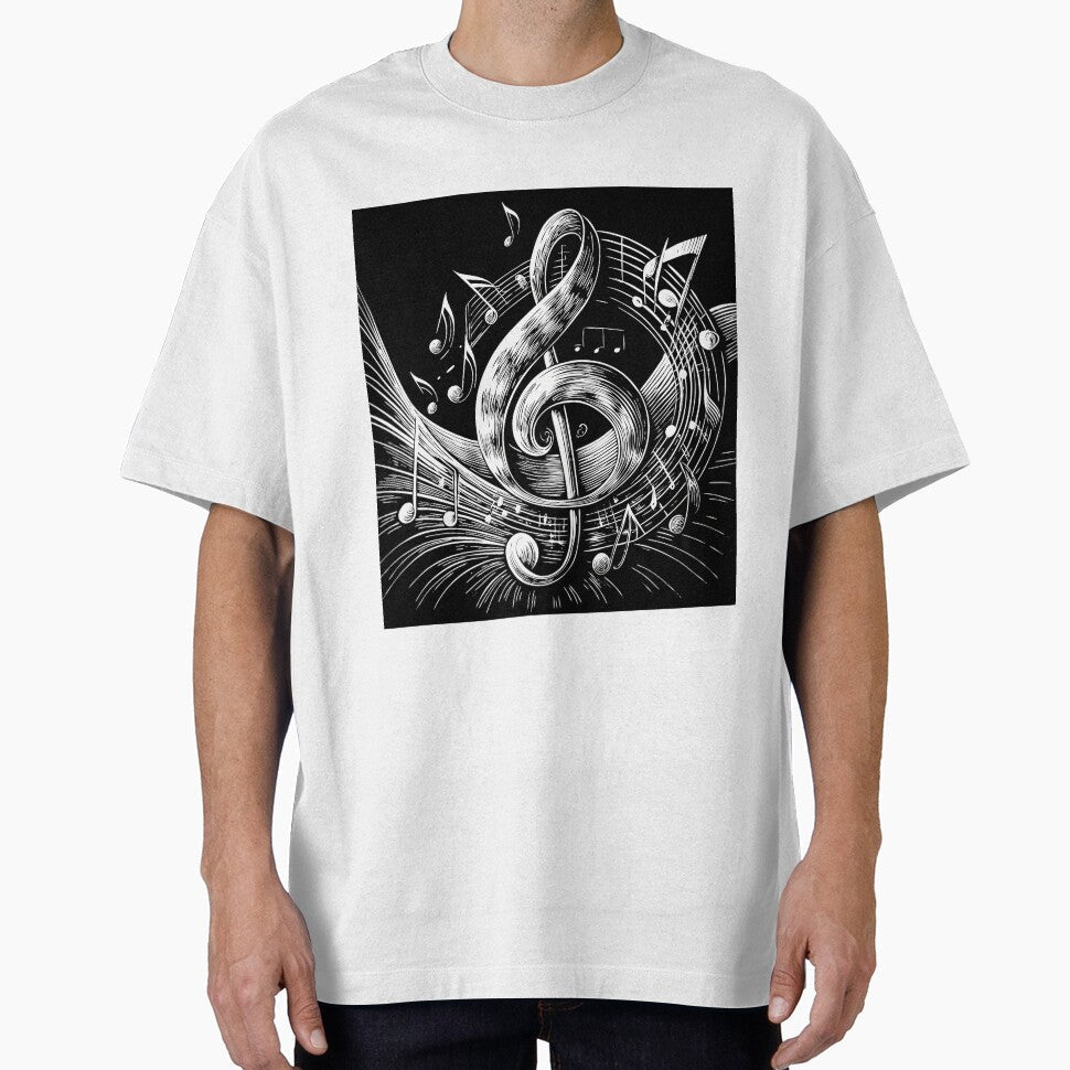 Black White Musical Notes Motion Music Vibes Ink by ART ATTACK ZONE Unisex T-shirt, Sweatshirt, Hoodie, Long Sleeve Tee - T-Shirt, Sweatshirt, Hoodie