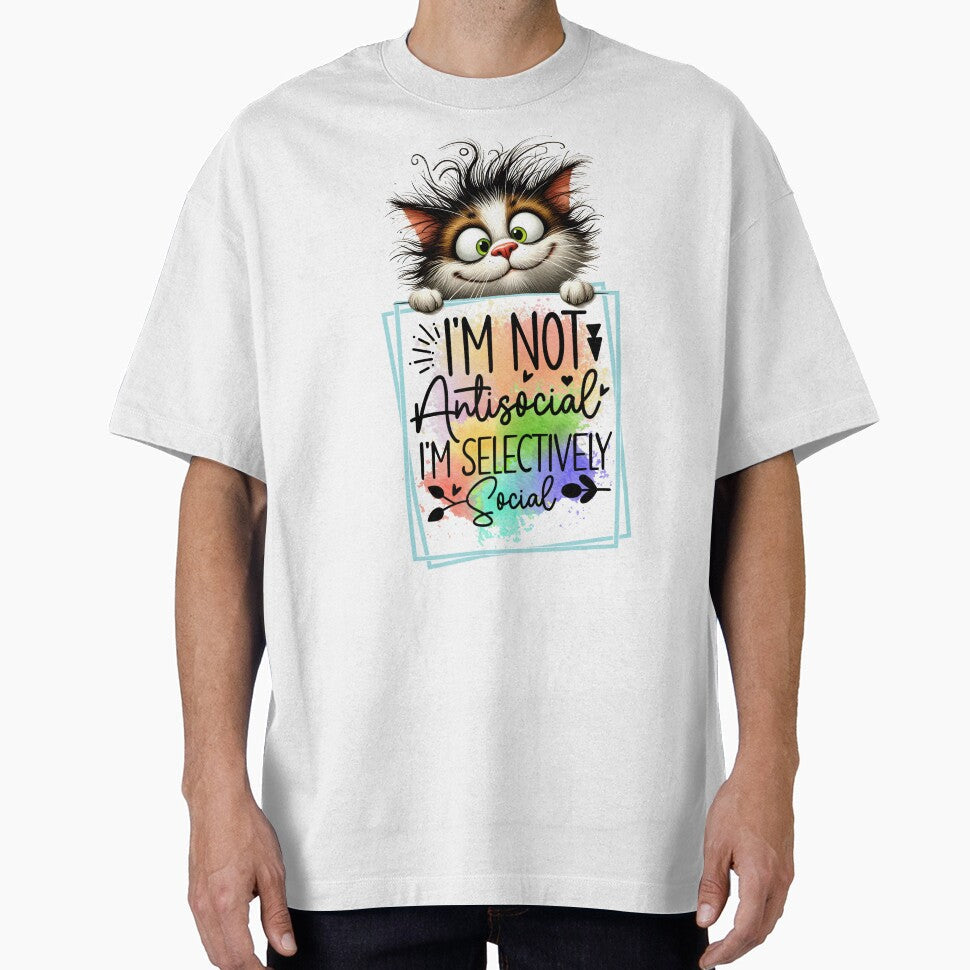 Selective Social Cat  Funny Introvert Mood by Szpaku desart Unisex T-shirt, Sweatshirt, Hoodie, Long Sleeve Tee - T-Shirt, Sweatshirt, Hoodie