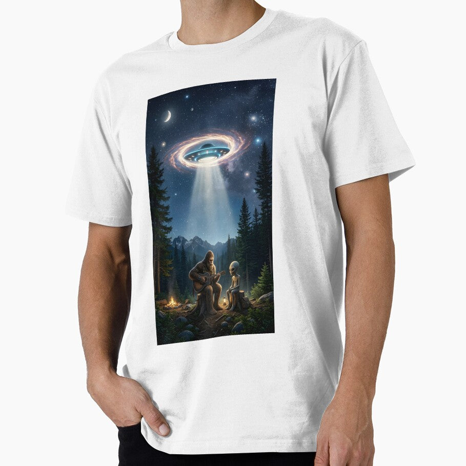 Bigfoot Playing Guitar With Alien by LASales Unisex T-shirt, Sweatshirt, Hoodie, Long Sleeve Tee - T-Shirt, Sweatshirt, Hoodie
