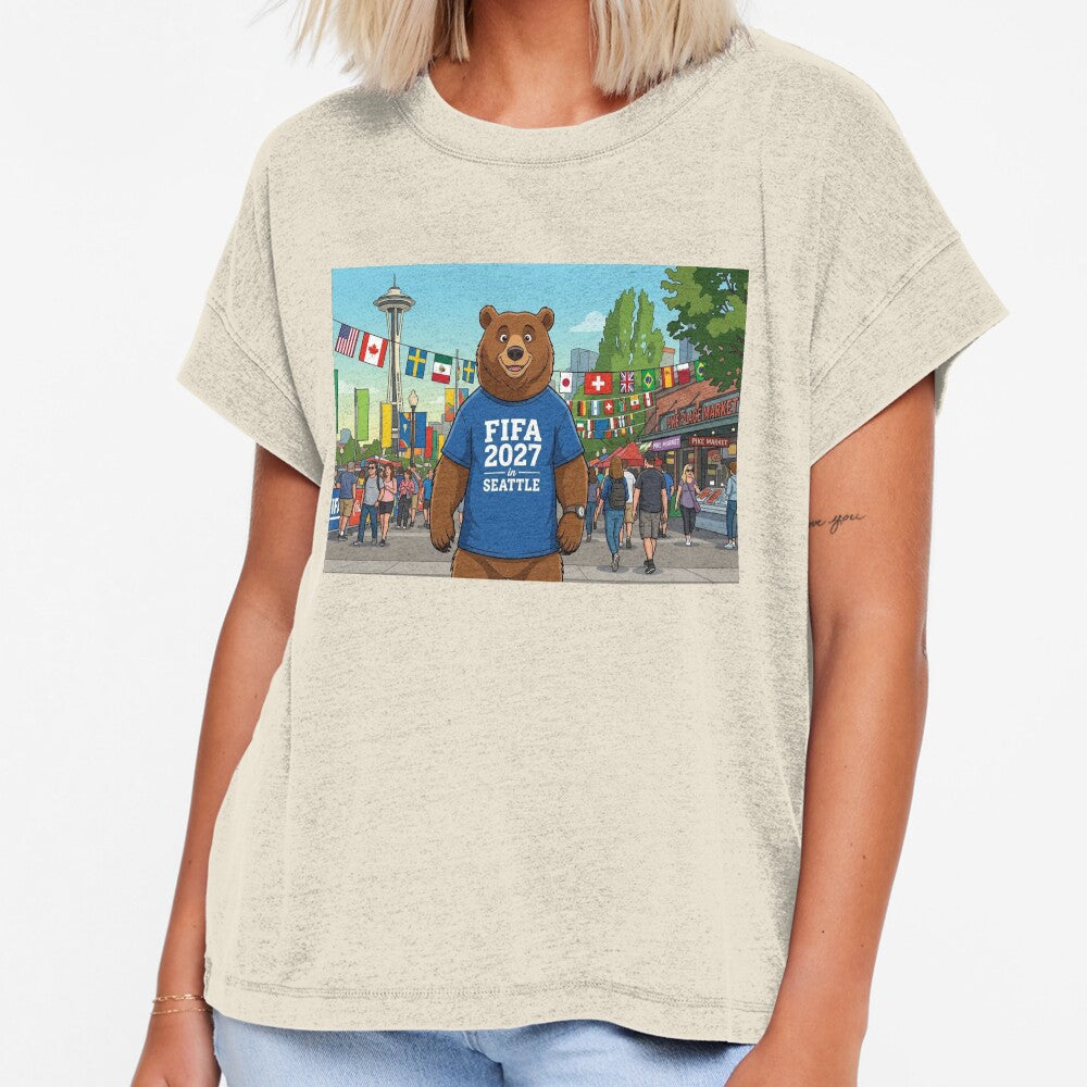 FIFA 2027 Seattle Soccer Bear  Fun Cartoon Mascot Illustration by AirCrayons27 Unisex T-shirt, Sweatshirt, Hoodie, Long Sleeve Tee - T-Shirt, Sweatshirt, Hoodie