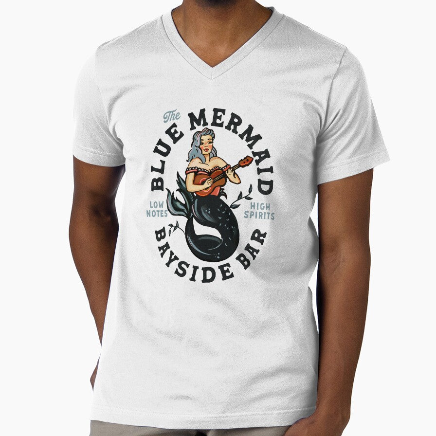 The Blue Mermaid Live Music Cocktail Bar. Cool Retro Travel Art by The Whiskey Ginger Design Shop - T-Shirt, Sweatshirt, Hoodie