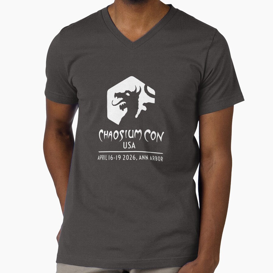 Chaosium Con USA 2026 Official T-Shirt - White Logo by Chaosium Unisex T-shirt, Sweatshirt, Hoodie, Long Sleeve Tee - T-Shirt, Sweatshirt, Hoodie