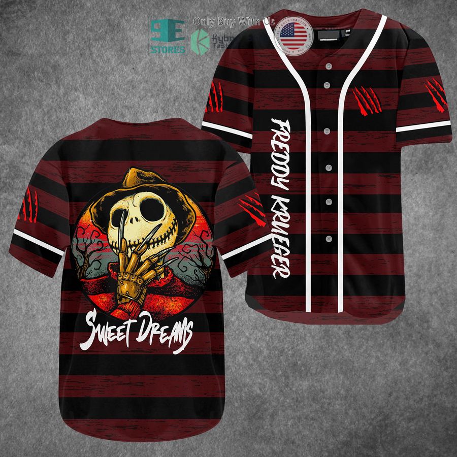 BEST Sweat Dreams Jack Skellington Freddy Krueger costume Baseball Jersey Unisex T-shirt, Sweatshirt, Hoodie, Long Sleeve Tee - T-Shirt, Sweatshirt, Hoodie