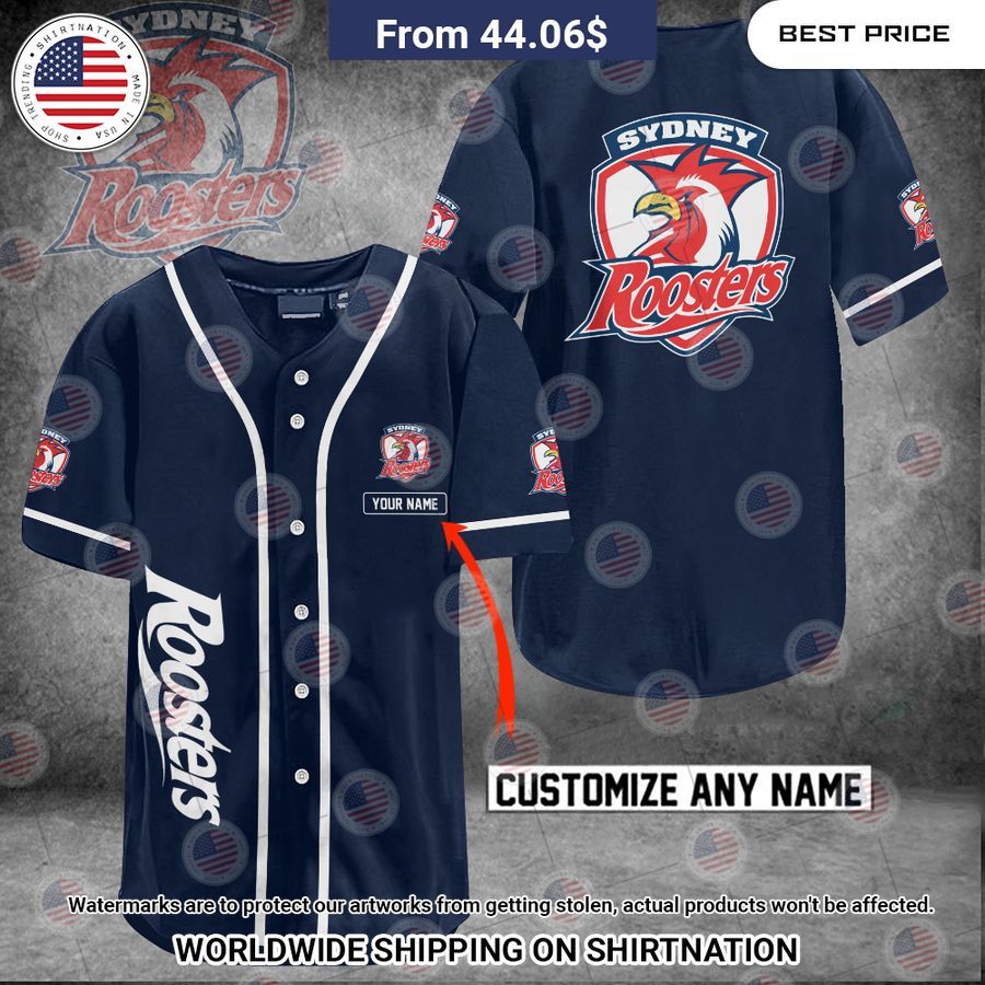 Sydney Roosters Custom Name Baseball Jersey Unisex T-shirt, Sweatshirt, Hoodie, Long Sleeve Tee - T-Shirt, Sweatshirt, Hoodie