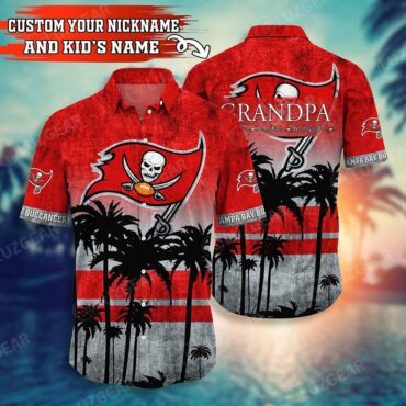 Tampa Bay Buccaneers Grandpa With Kid's Name Hawaiian Shirt Unisex T-shirt, Sweatshirt, Hoodie, Long Sleeve Tee - T-Shirt, Sweatshirt, Hoodie