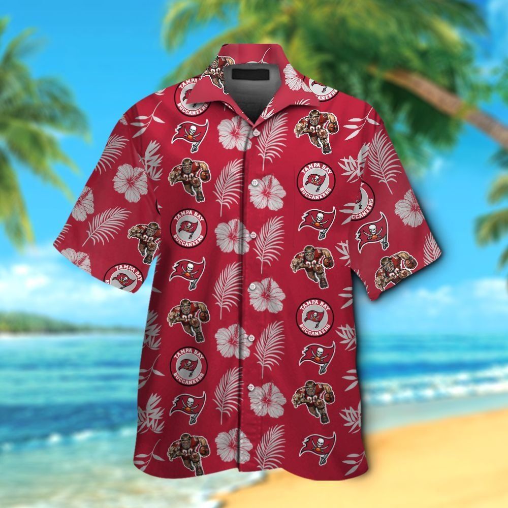 Tampa Bay Buccaneers Short Sleeve Button Up Tropical Hawaiian Shirt VER014 Unisex T-shirt, Sweatshirt, Hoodie, Long Sleeve Tee - T-Shirt, Sweatshirt, Hoodie