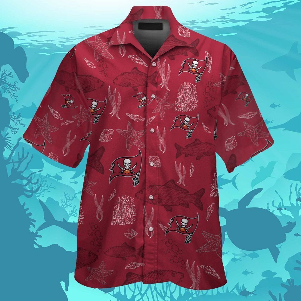 Tampa Bay Buccaneers Short Sleeve Button Up Tropical Hawaiian Shirt VER030 Unisex T-shirt, Sweatshirt, Hoodie, Long Sleeve Tee - T-Shirt, Sweatshirt, Hoodie