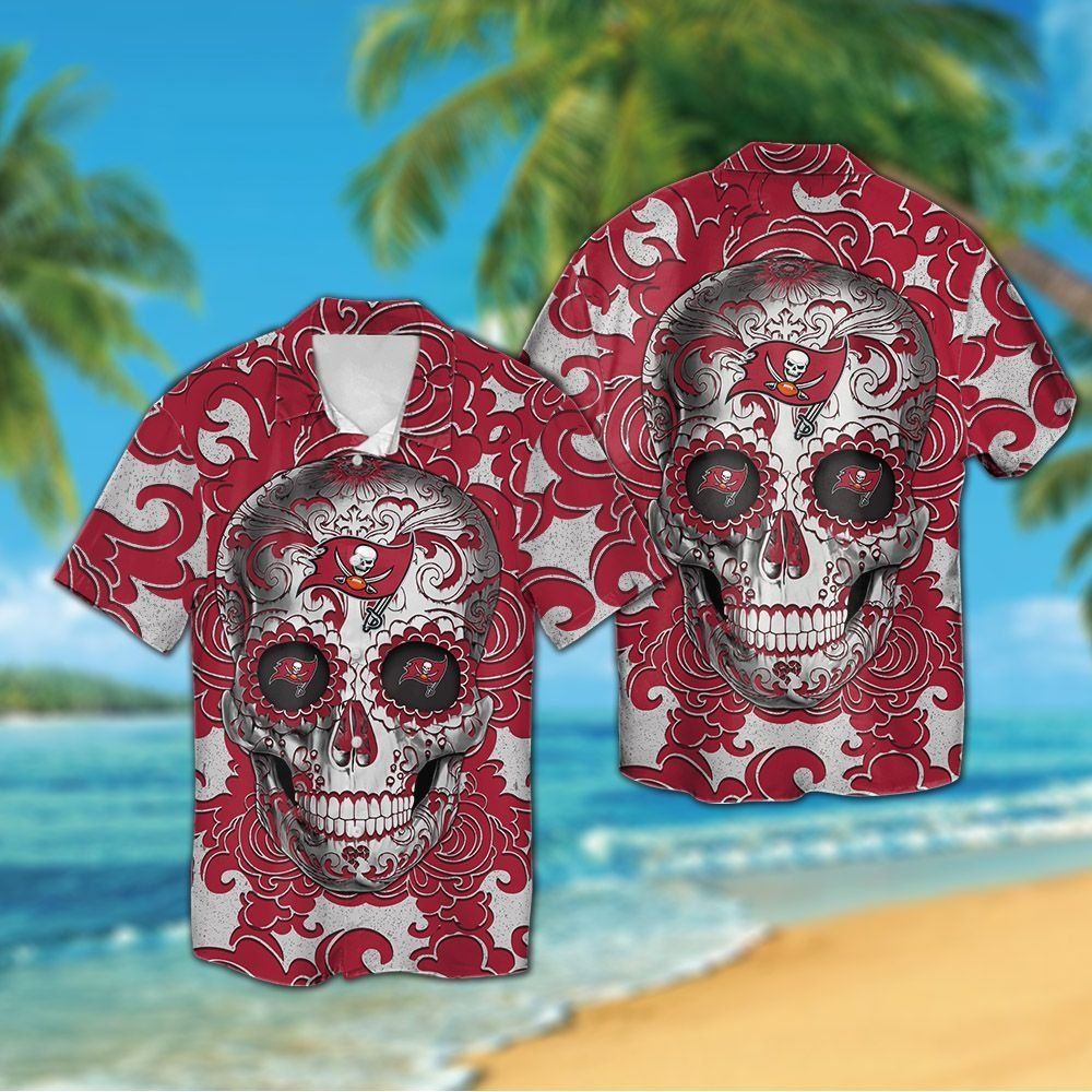 Tampa Bay Buccaneers Sugarskull Short Sleeve Button Up Tropical Hawaiian Shirt Unisex T-shirt, Sweatshirt, Hoodie, Long Sleeve Tee - T-Shirt, Sweatshirt, Hoodie