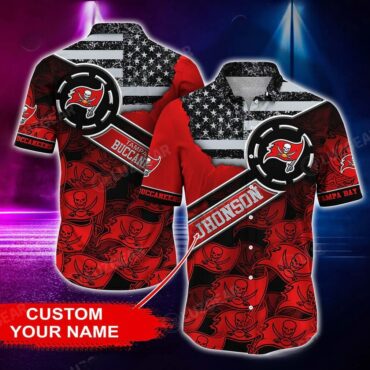 Tampa Bay Buccaneers Us Flag Vintage Hawaiian Shirt Unisex T-shirt, Sweatshirt, Hoodie, Long Sleeve Tee - T-Shirt, Sweatshirt, Hoodie