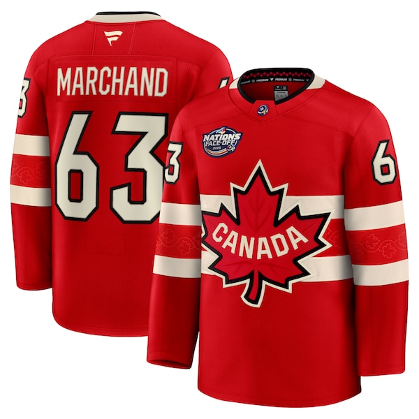 Brad Marchand Canada 2025 4 Nations Face-Off Premium Jersey - Red sports jersey product view 1