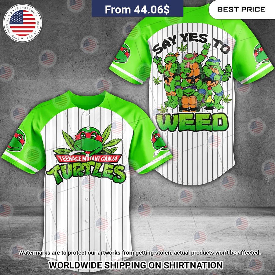 Teenage Mutant Ganja Turtles Say Yes To Weed Baseball Jersey Unisex T-shirt, Sweatshirt, Hoodie, Long Sleeve Tee - T-Shirt, Sweatshirt, Hoodie