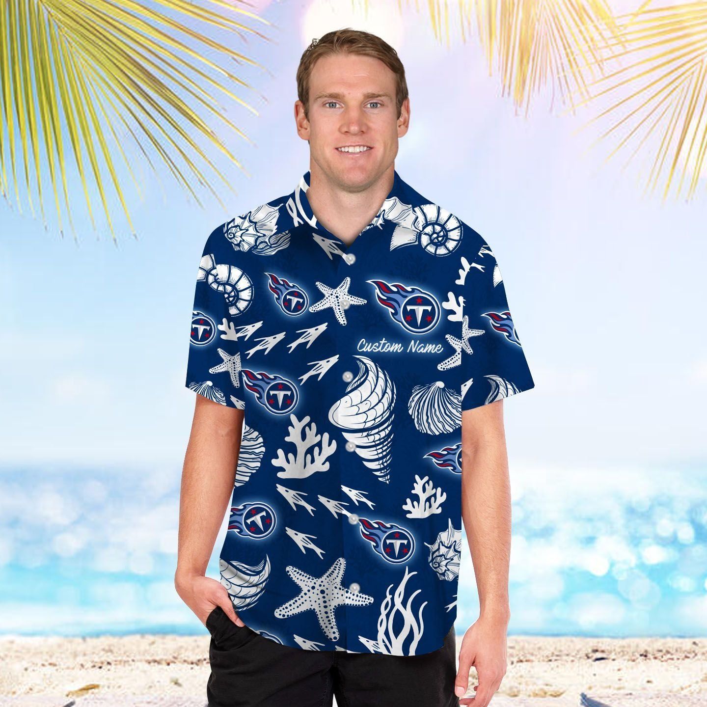 Tennessee Titans Name Personalized Short Sleeve Button Up Tropical Hawaiian Shirt Unisex T-shirt, Sweatshirt, Hoodie, Long Sleeve Tee - T-Shirt, Sweatshirt, Hoodie