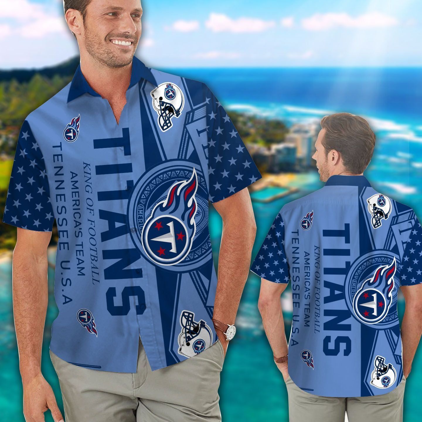 Tennessee Titans Short Sleeve Button Up Tropical Hawaiian Shirt VER015 Unisex T-shirt, Sweatshirt, Hoodie, Long Sleeve Tee - T-Shirt, Sweatshirt, Hoodie