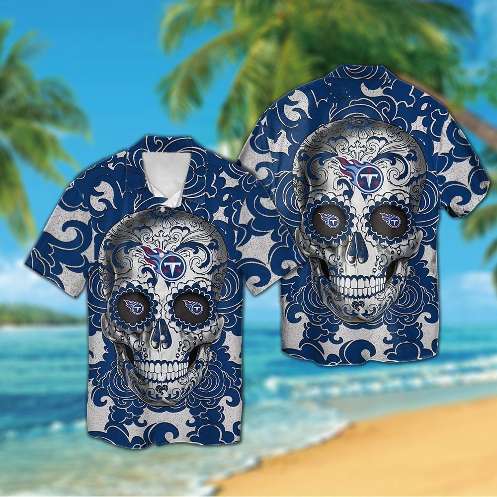 Tennessee Titans Sugarskull Short Sleeve Button Up Tropical Hawaiian Shirt Unisex T-shirt, Sweatshirt, Hoodie, Long Sleeve Tee - T-Shirt, Sweatshirt, Hoodie