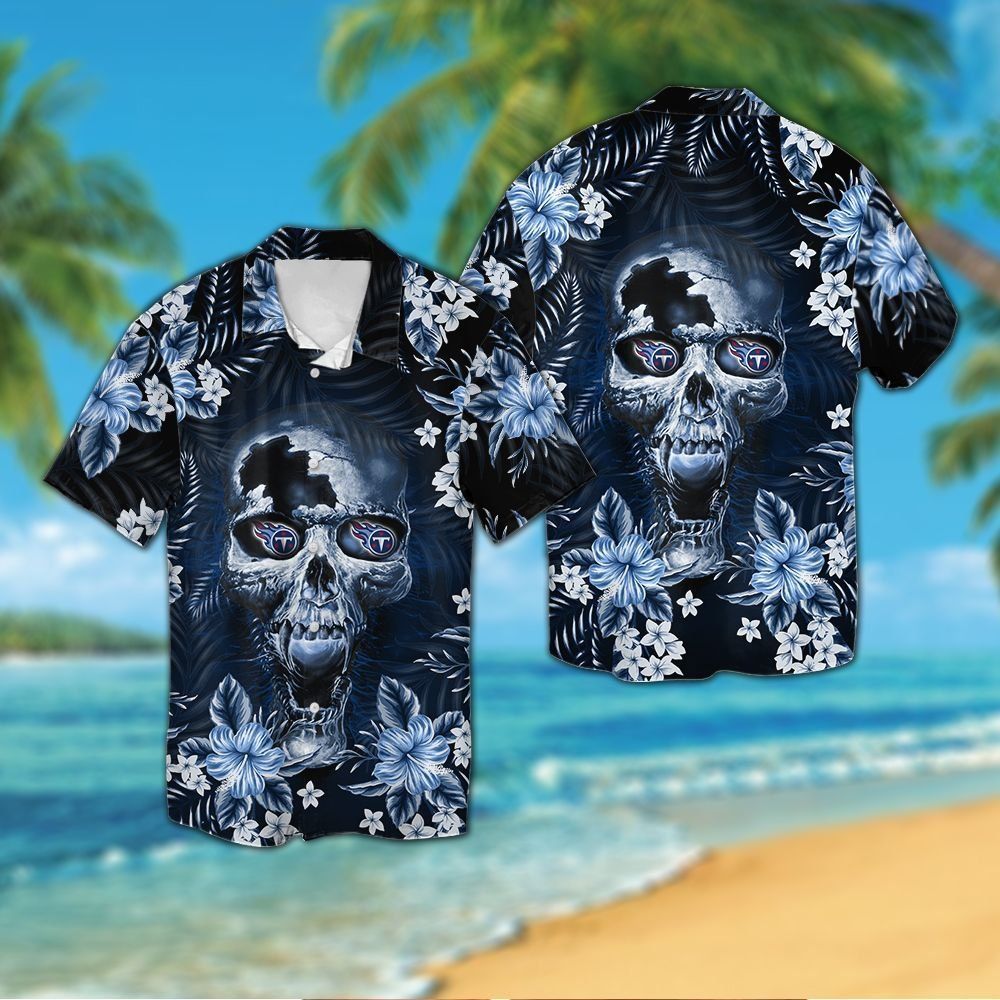 Tennessee Titansskull Short Sleeve Button Up Tropical Hawaiian Shirt VER01 Unisex T-shirt, Sweatshirt, Hoodie, Long Sleeve Tee - T-Shirt, Sweatshirt, Hoodie