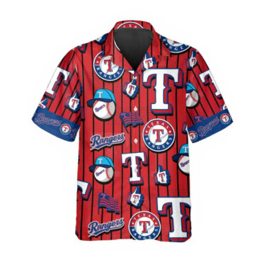 Texas Dominate the Diamond Rangers Red & Blue Hawaiian Shirt Unisex T-shirt, Sweatshirt, Hoodie, Long Sleeve Tee - T-Shirt, Sweatshirt, Hoodie