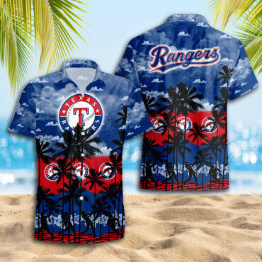 Texas Rangers Sunset Palms Hawaiian Shirt Unisex T-shirt, Sweatshirt, Hoodie, Long Sleeve Tee - T-Shirt, Sweatshirt, Hoodie